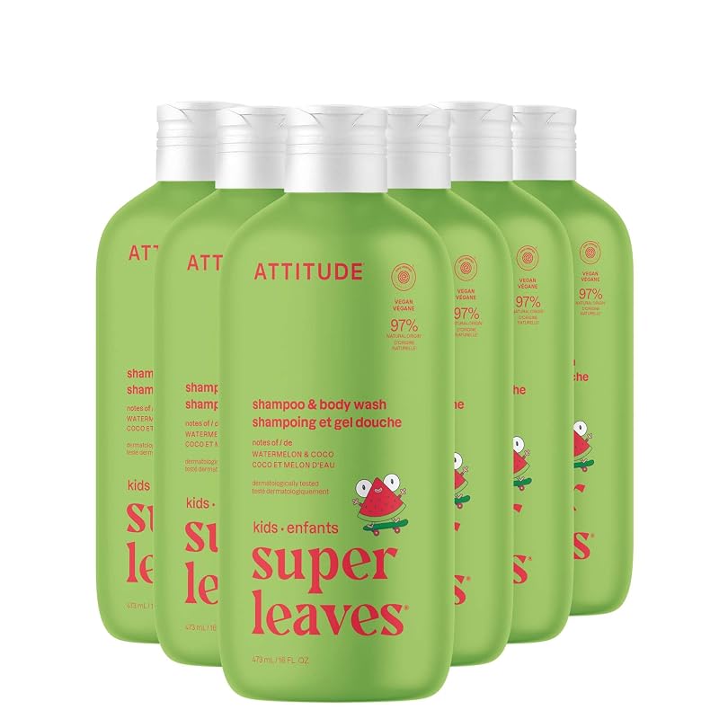 Shampoo e sabonete líquido corporal infantil BIO SPECTRA ATTITUDE Watermelon and Coco, Pacote com 6