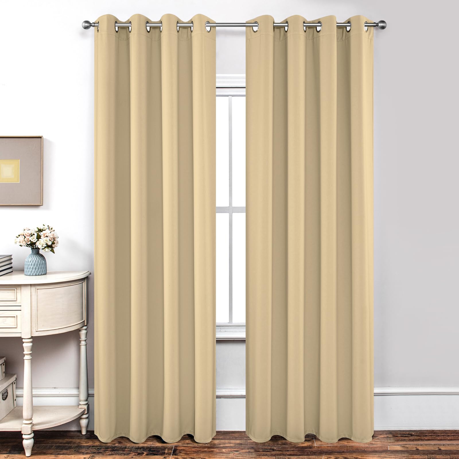 Joydeco Blickdichte Vorhänge mit Ösen Gardinen 2 Stück H 200 x B 140 Verdunkelungsvorhang Beige Thermovorhang Hitzeschutz, Ösenvorhang für Schlafzimmer Wohnzimmer