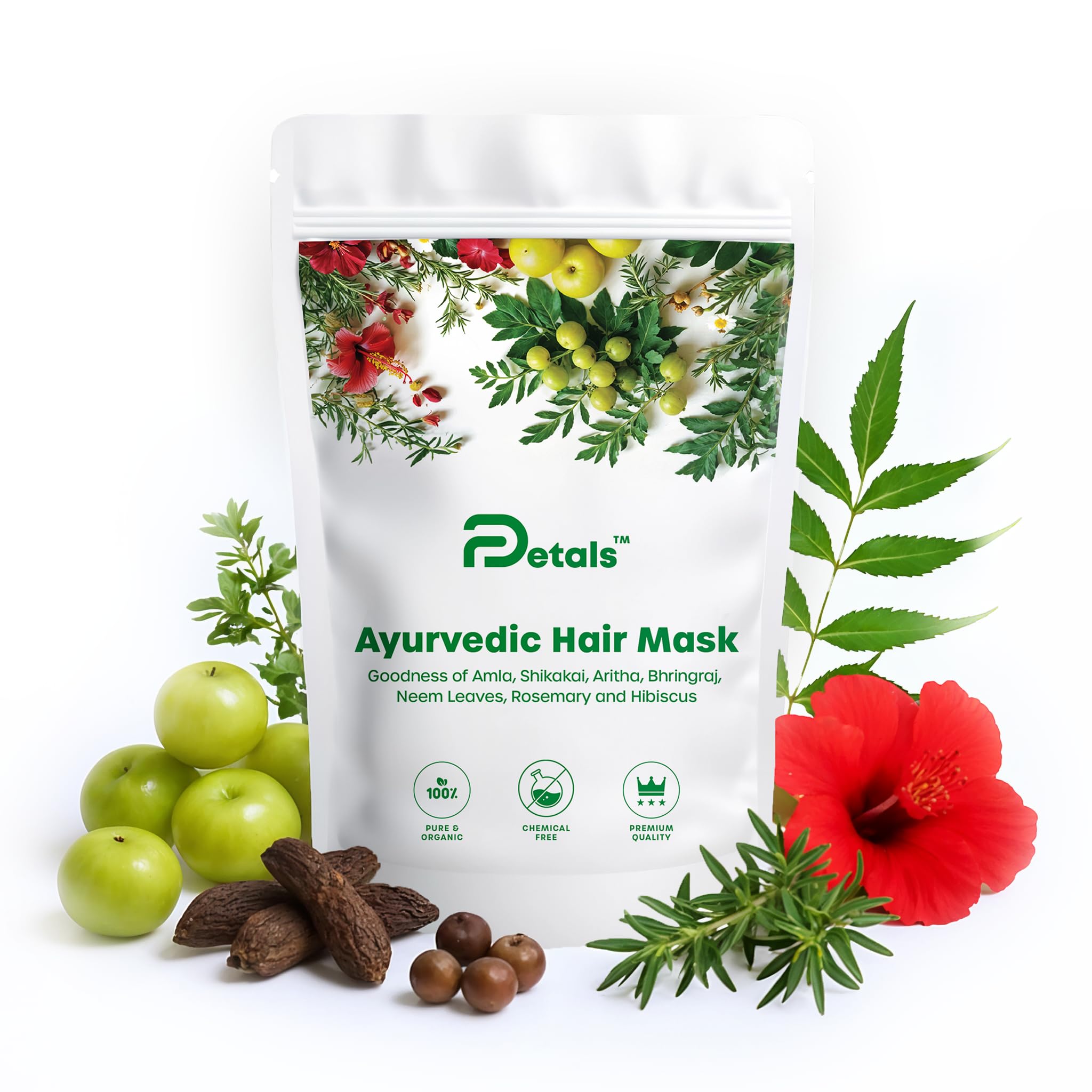 DPetals Ayurvedic Hair Mask for All Hair Types | Natural & Chemical-Free Hair Pack with Amla, Bhringraj, Shikakai, Hibiscus | For Hair Growth, Strength, Conditioning & Frizz Control – 1 Count