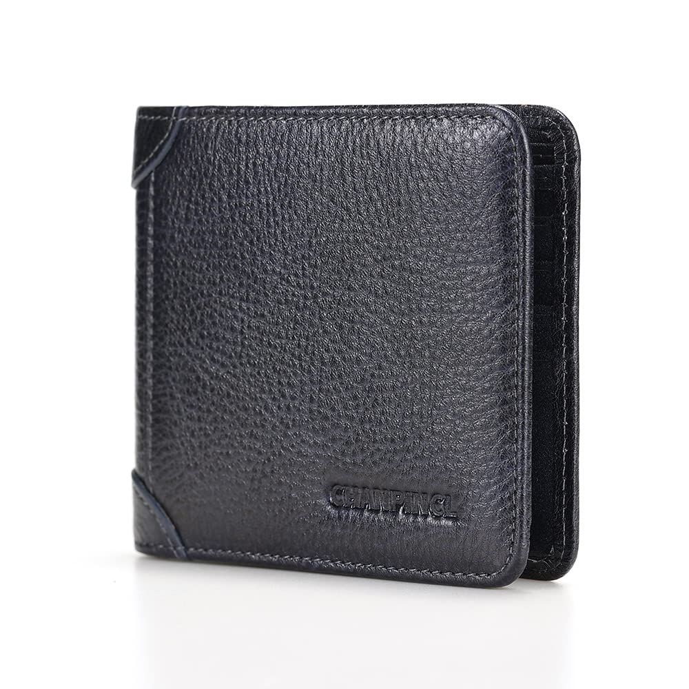 CHANPINCL Mens Trifold Leather RFID Blocking Wallet with 2 ID Windows 2 Cash Compartments 6-8 card slots 2-3 inside slots Large Capacity Wallet