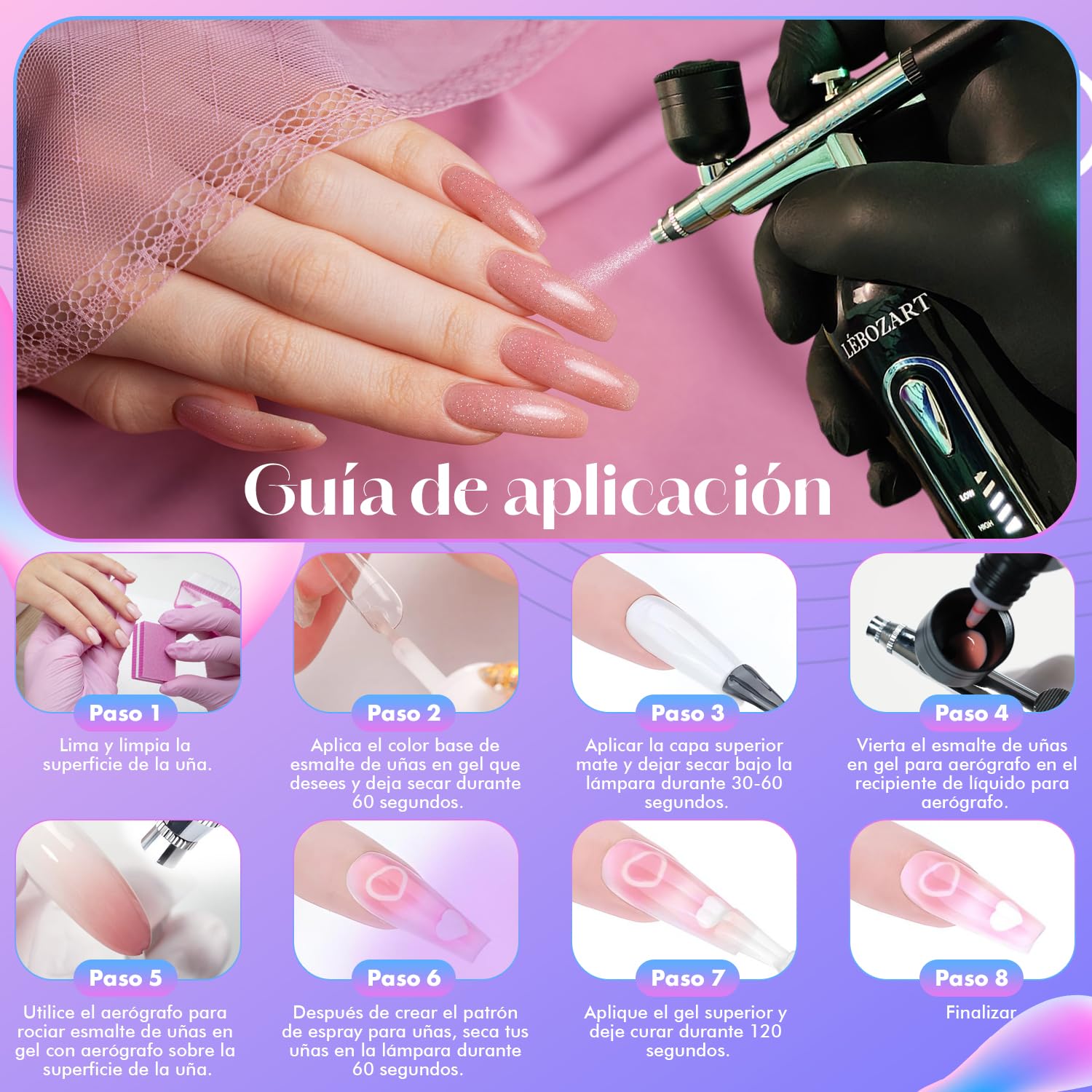 Kit de 12 esmaltes semipermanentes, gel UV aerógrafo, uñas de secado rápido, lámpara UV/LED, alta pigmentación, manicura y uñas, limpiador aerógrafo, plantilla