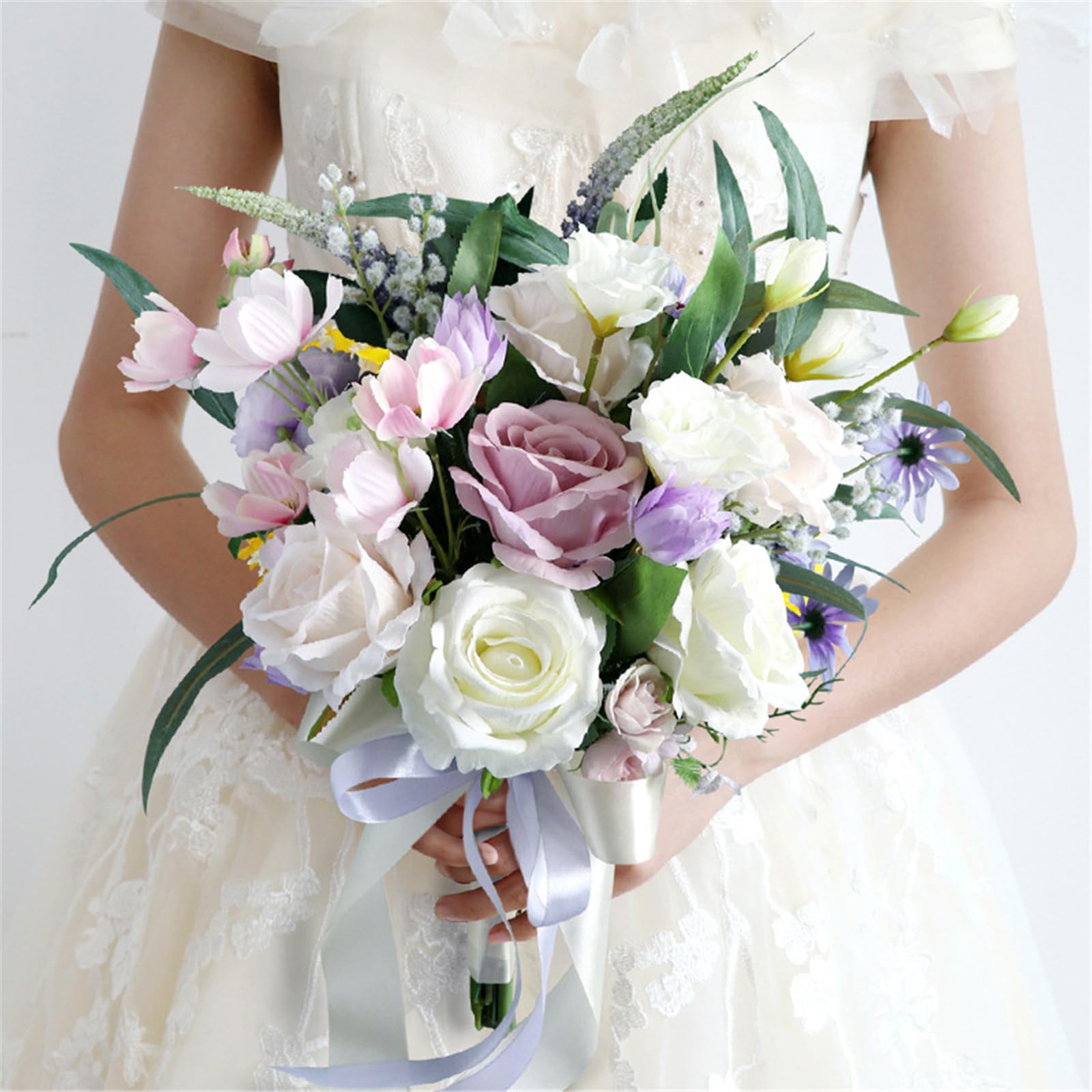 HJRegaFimu Artificial Wedding Bouquets For Bride Waterfall Shape Pink Rose Bridal Romantic Drop Holding Bouquet French