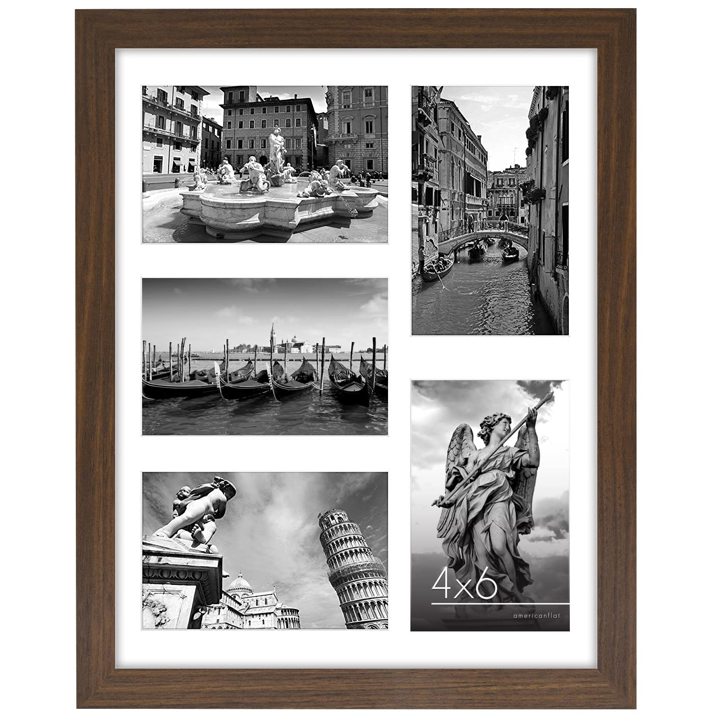 Americanflat 6x4 Collage Photo Frame with Shatter-Resistant Glass - Signature Collection - Fits Five 4x6 Photos or Use as One 11x14 Picture Frame for Wall Display - Walnut