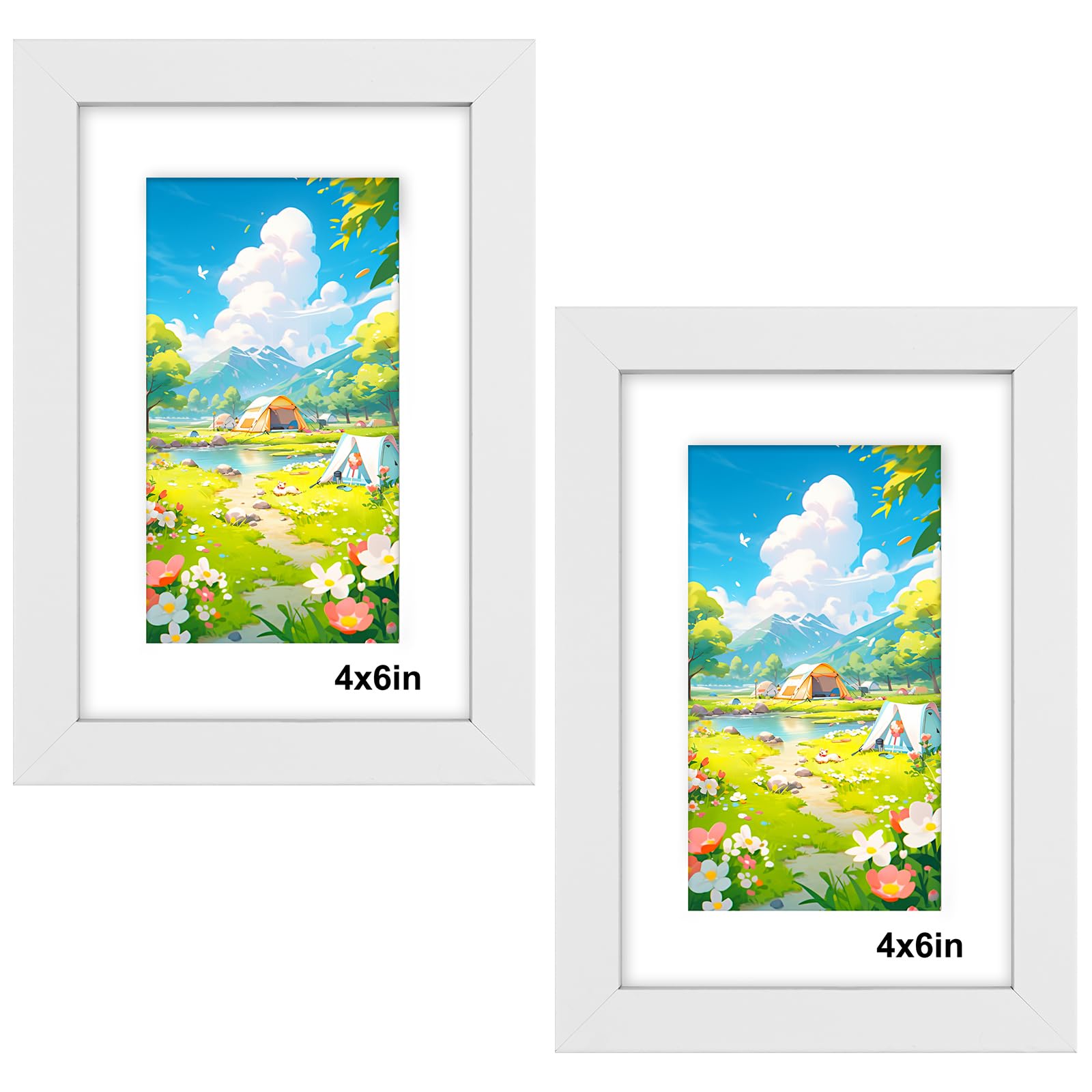 6x4 Photo Frames White - 2 Pack 6x4 Picture Frame with Mount, 4x6 Picture Frames for 15x10cm, Small Postercard Frame for Wall Mount & Desktop