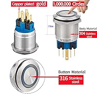 Vista 4 de 2 interruptores de botón de cierre de 0.866 in, 7/8 pulgadas, 110 V-120 V, SPDT, interruptor de encendido y apagado, impermeable, IP67, acero Azul