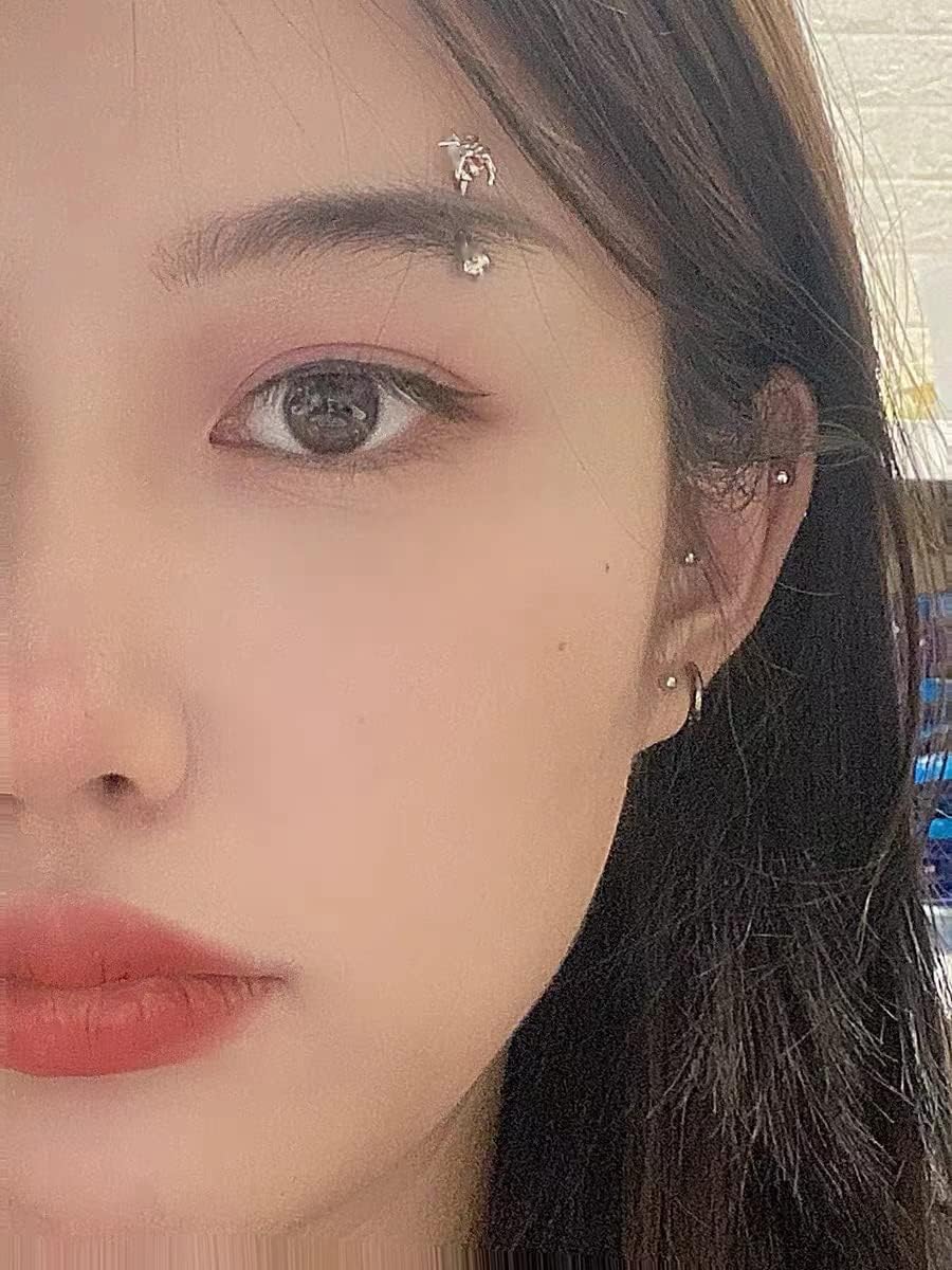 Excepro 16G Clear Cubic Zirconia Spider Shaped Thread Curved Barbell Eyebrow Tragus Ring Piercing Jewelry - Image 7