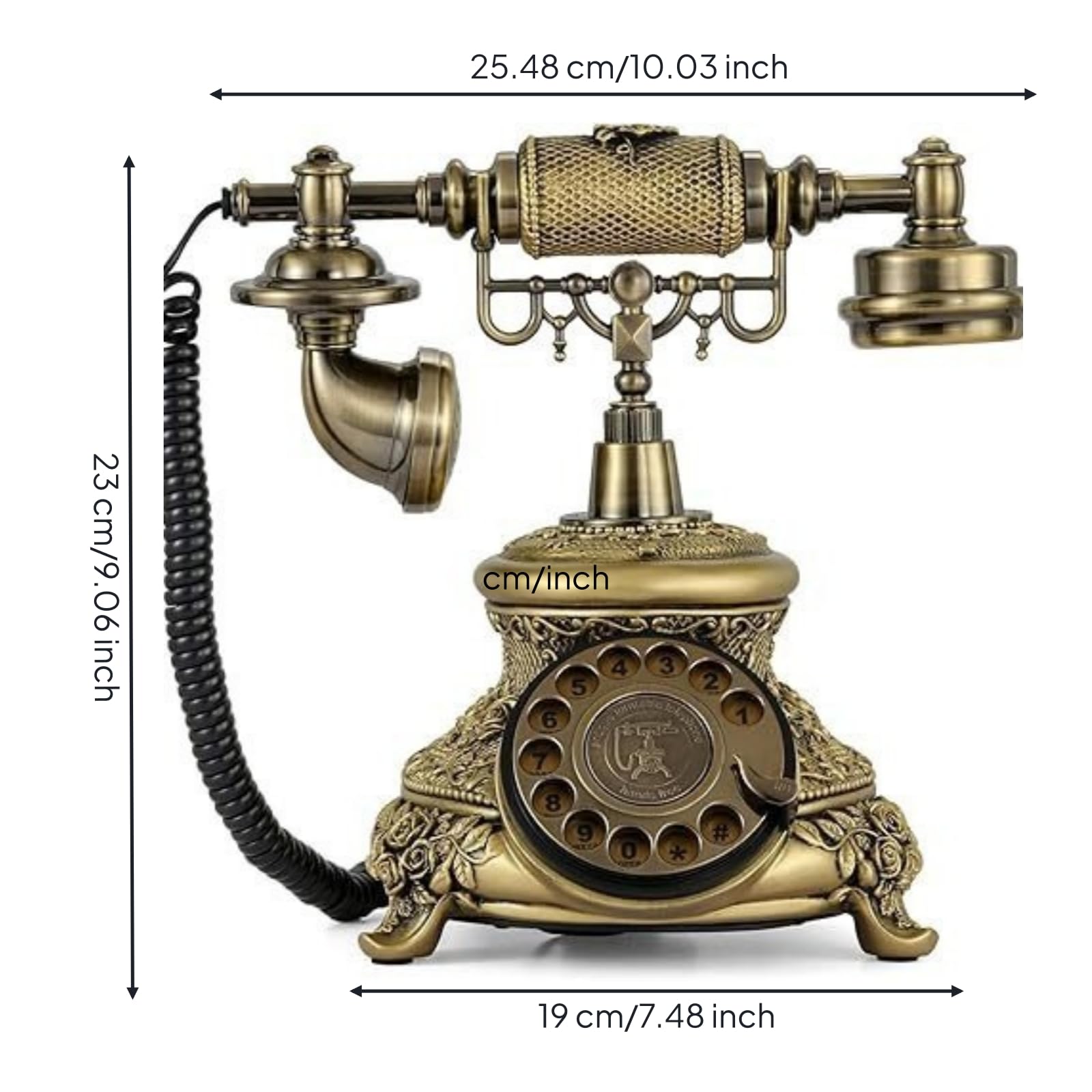 Telefono Antico in Resina Bronzato Telefono a Disco Funzionante Decorazione da Scrivania per Collezionisti, Soggiorno, Ufficio, Scenografia