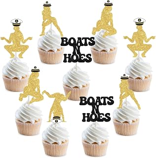 Sursurprise Nautical Bachelorette Party Decorations, 24PCS Boats N Hoes Twerk Cupcake Toppers, Funny Nauti Beach Cruise Sailor Anchor Bachelorette Bridal Shower Engagement Wedding Party Supplies