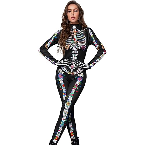 Skeleton Costume Women Womens Halloween Costumes Adult Skeleton Body Suits Women for Halloween Cosplay Role Play