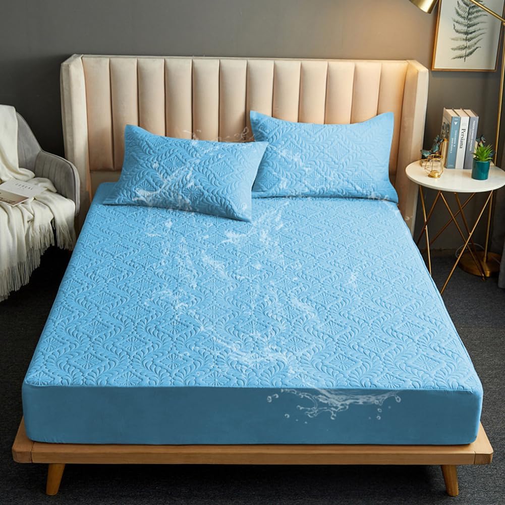 Mattress Cover Waterproof Mattress Protector Full Size Fitted Sheet with Deep Pocket Up to 12'',Breathable Noiseless Soft Mattress Topper Cover (Khaki,47x79inch)