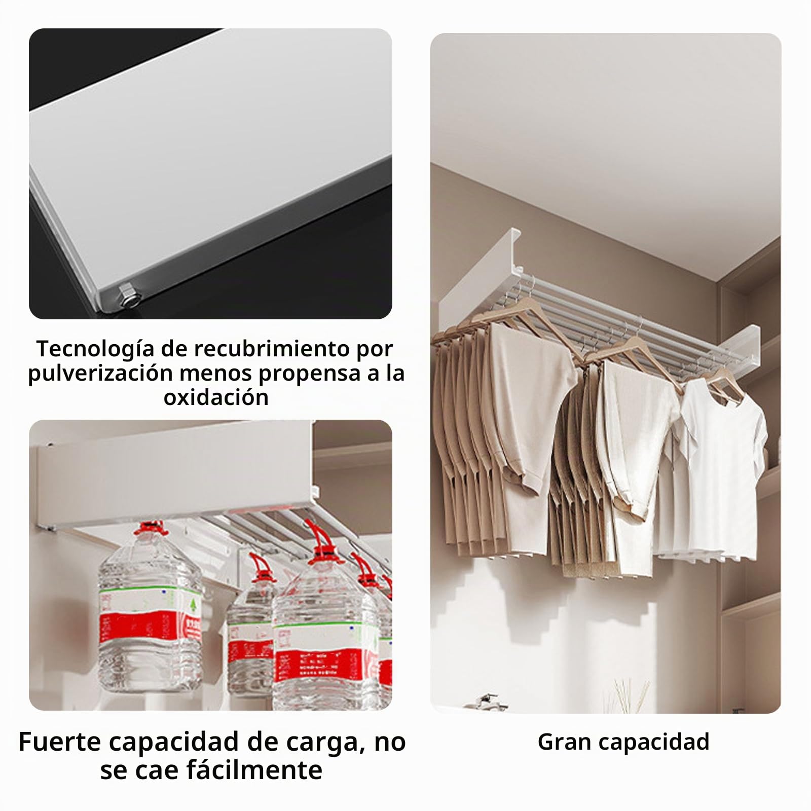 Tendedero de pared de acero al carbono y aluminio, tendedero sencillo de pared, plegable, para interior y exterior, tendedero de pared extensible para balcón (blanco con 4 ganchos)