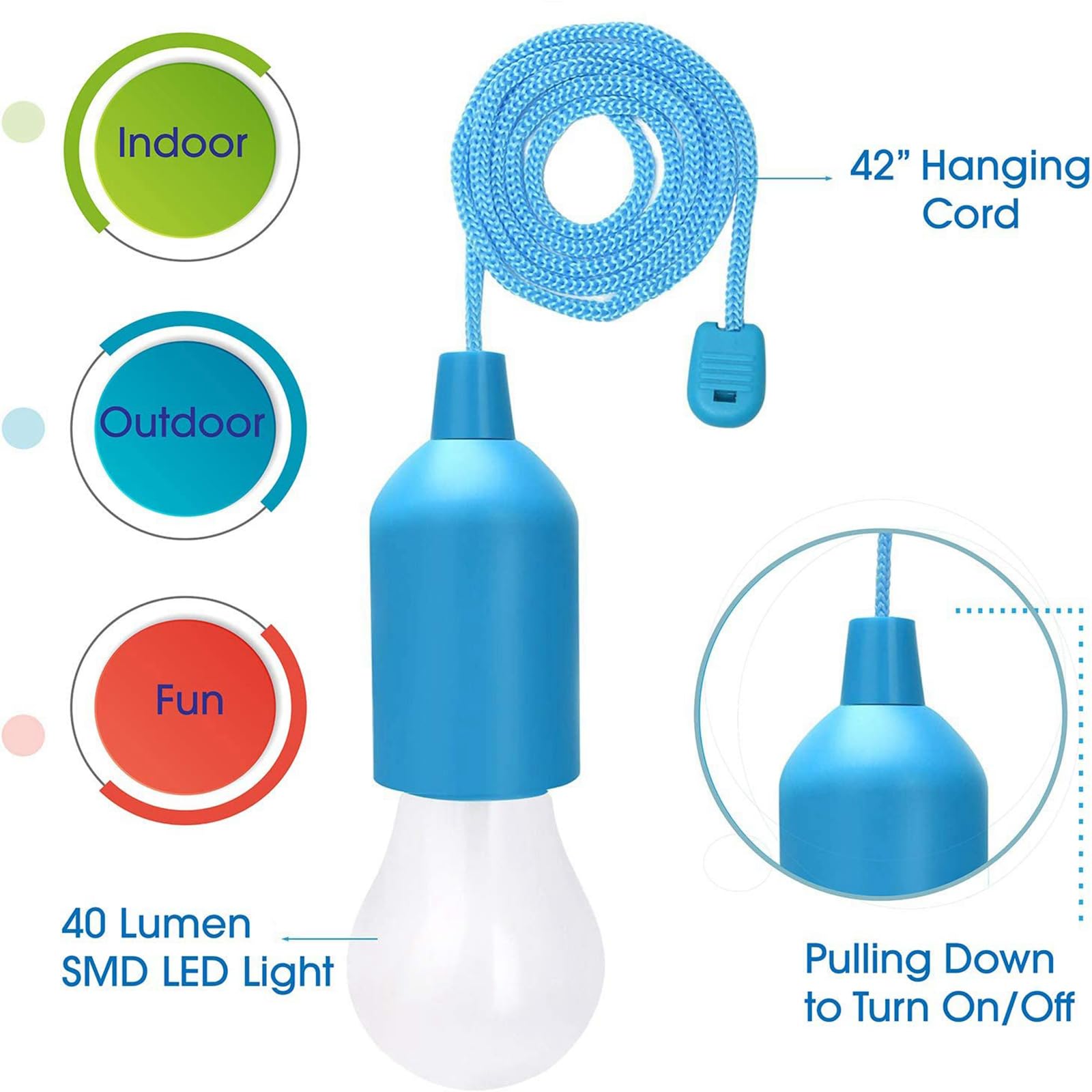 MODOAO 4er Set Batteriebetriebene LED-Lichter – Portable Hängelampen Mit Zugschnur, Mehrfarbig Für Party, Camping, Kinderzimmer