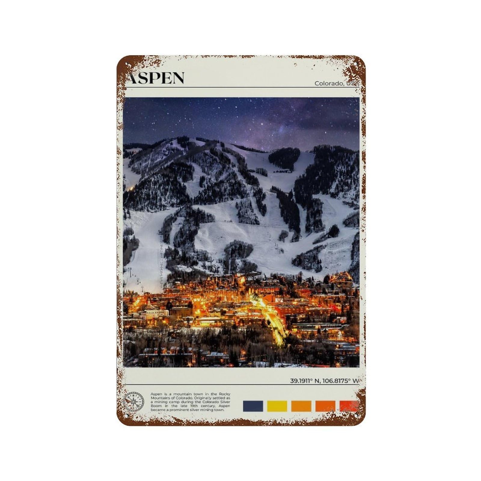 xiaoxiaoshen Real Photo Aspen Decor Colorado USA Wall Decor Art Metal Tin Poster Modern Home Decor Art Home Bar Shop Decorations Vintage Sign 30x20cm