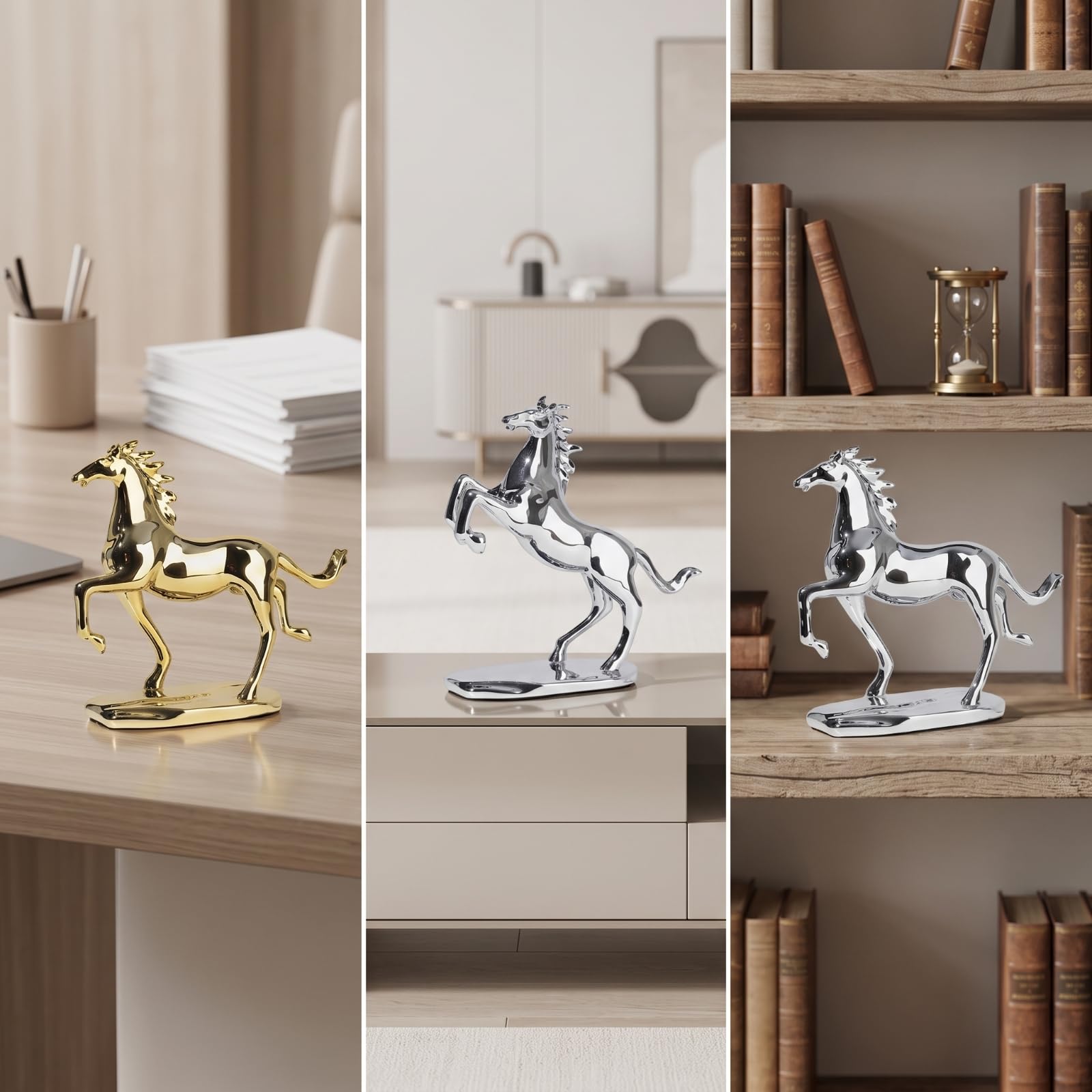 rockible Estatua Caballo con Base, Style to 4, Plateado