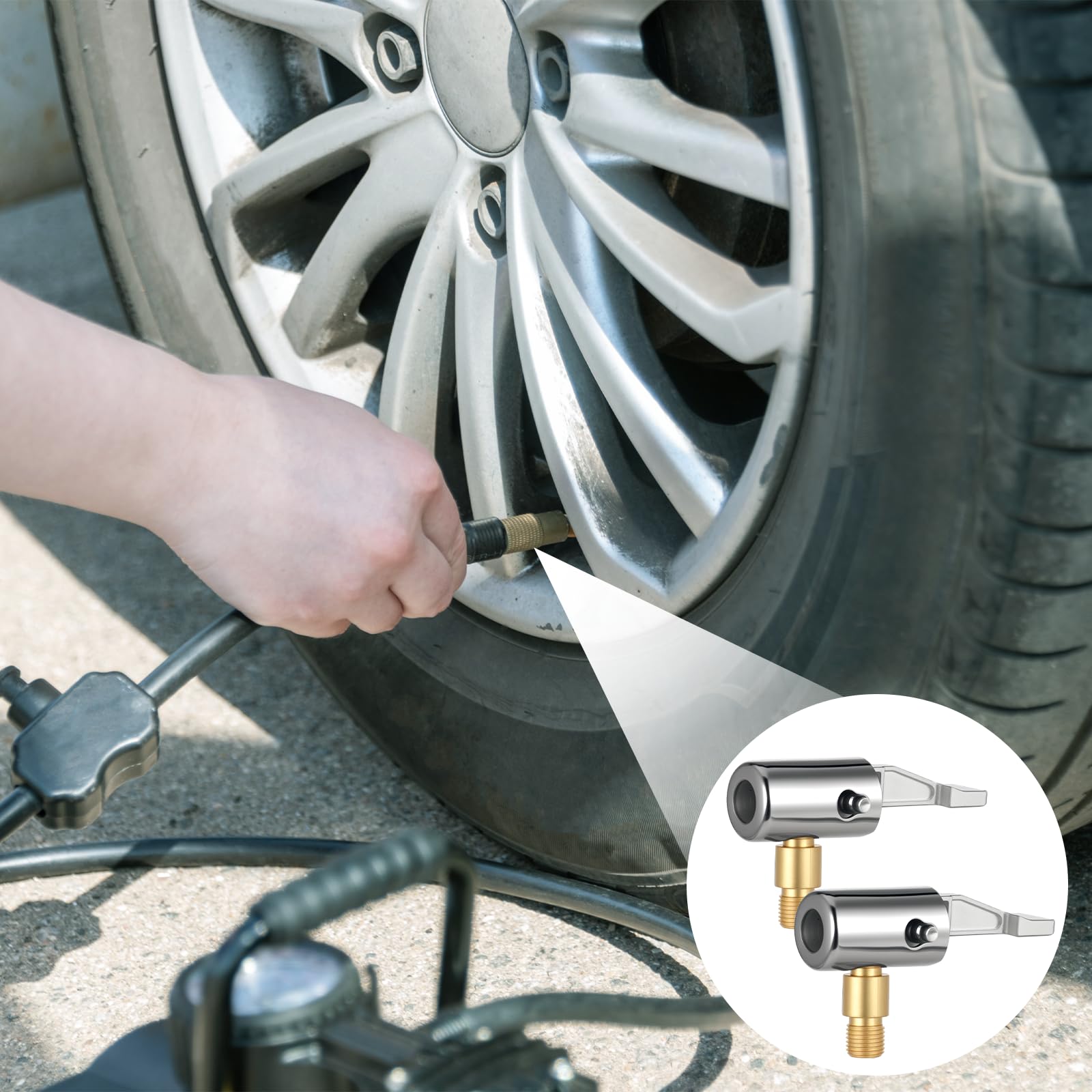 TIESOME 4 sztuki adapterów do zaworu samochodowego, 8mm Easy Pump zawór samochodowy z dźwignią, mosiężny adapter do pompy powietrza z dźwignią, przenośny klips do pompy powietrza do samochodu, roweru