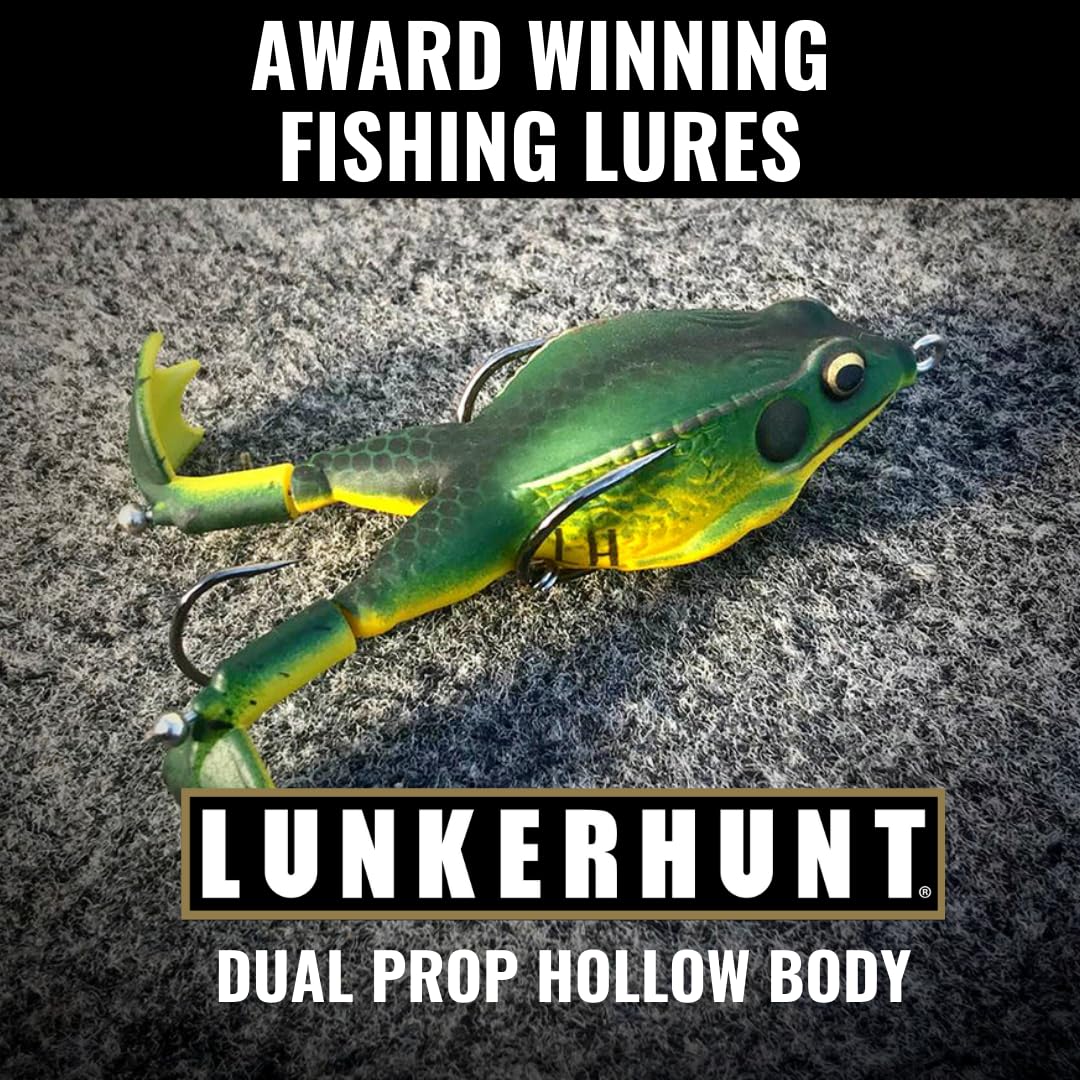 Lunkerhunt - Cebo Artificial con Forma de Rana para Pescar lubina | Señuelo de Rana Hueco, Blando y antialgas para Pescar lubina y Trucha | Señuelo Realista con anzuelos Afilados y Patas propulsora