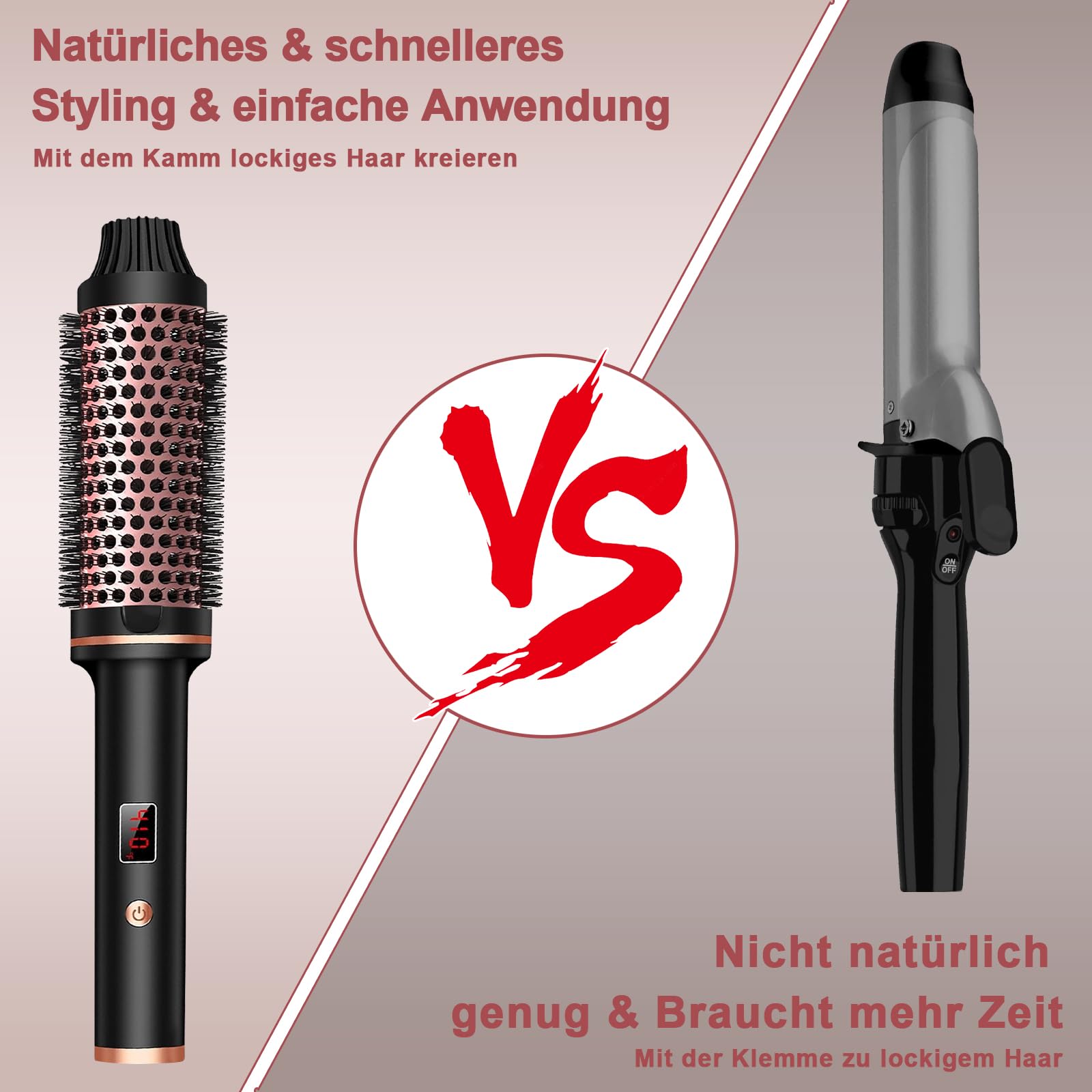 Heated Round Brush 38mm, Elektrische Lockenbürste,Thermobürste Rundbürste, Rundbürste LCD Anzeige 120-210℃, für Wurzelvolumen und lockere Locken, Dual-Spannung, Passend für Reise, Thermal Brush 3 in 1