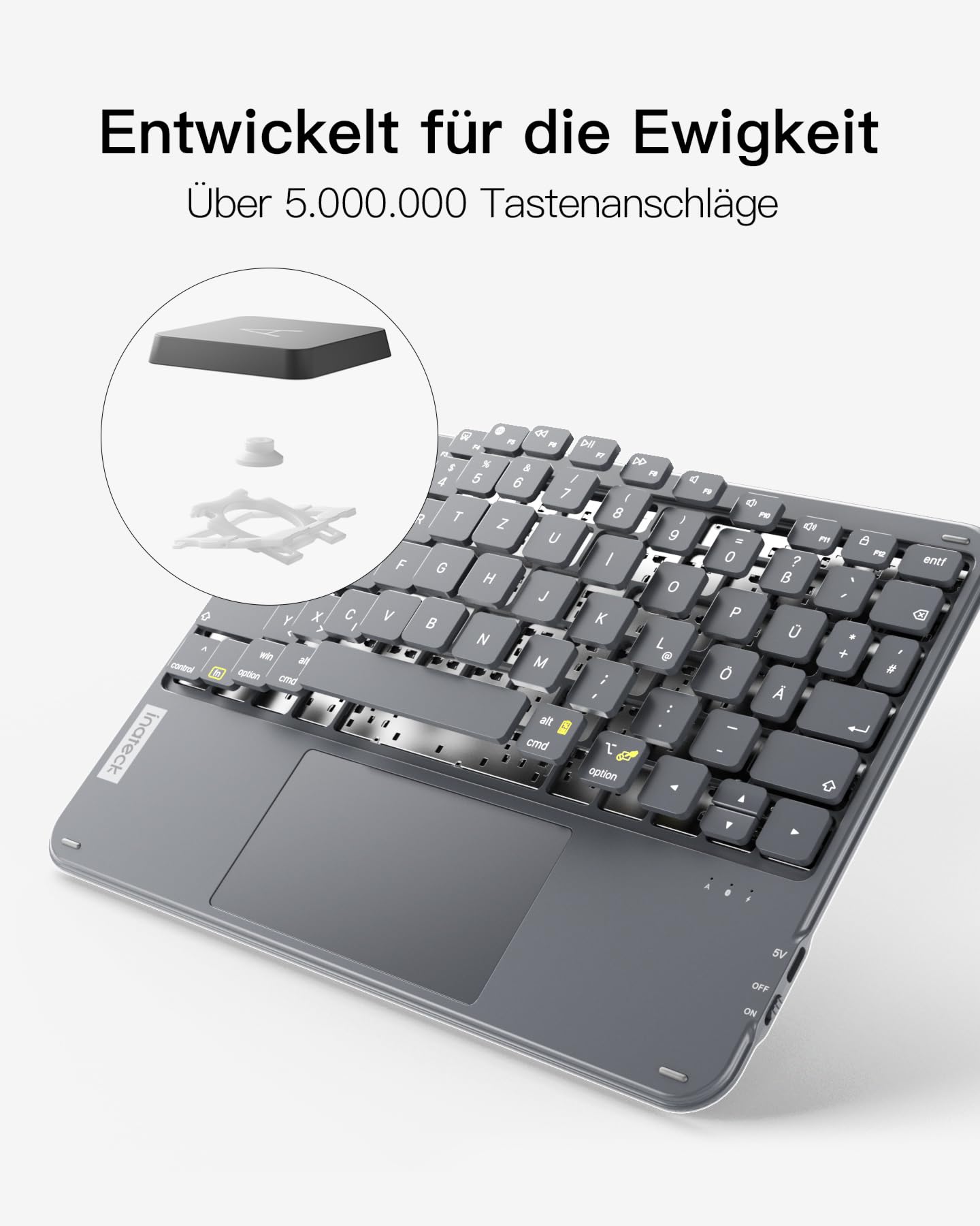 Inateck Tablet Tastatur mit Touchpad, Ultraleichte Tastatur Kabellose QWERTZ Deutsch mit Trackpad, kompatibel mit iPad/Tablet/Windows/Laptop/PC,KB01105