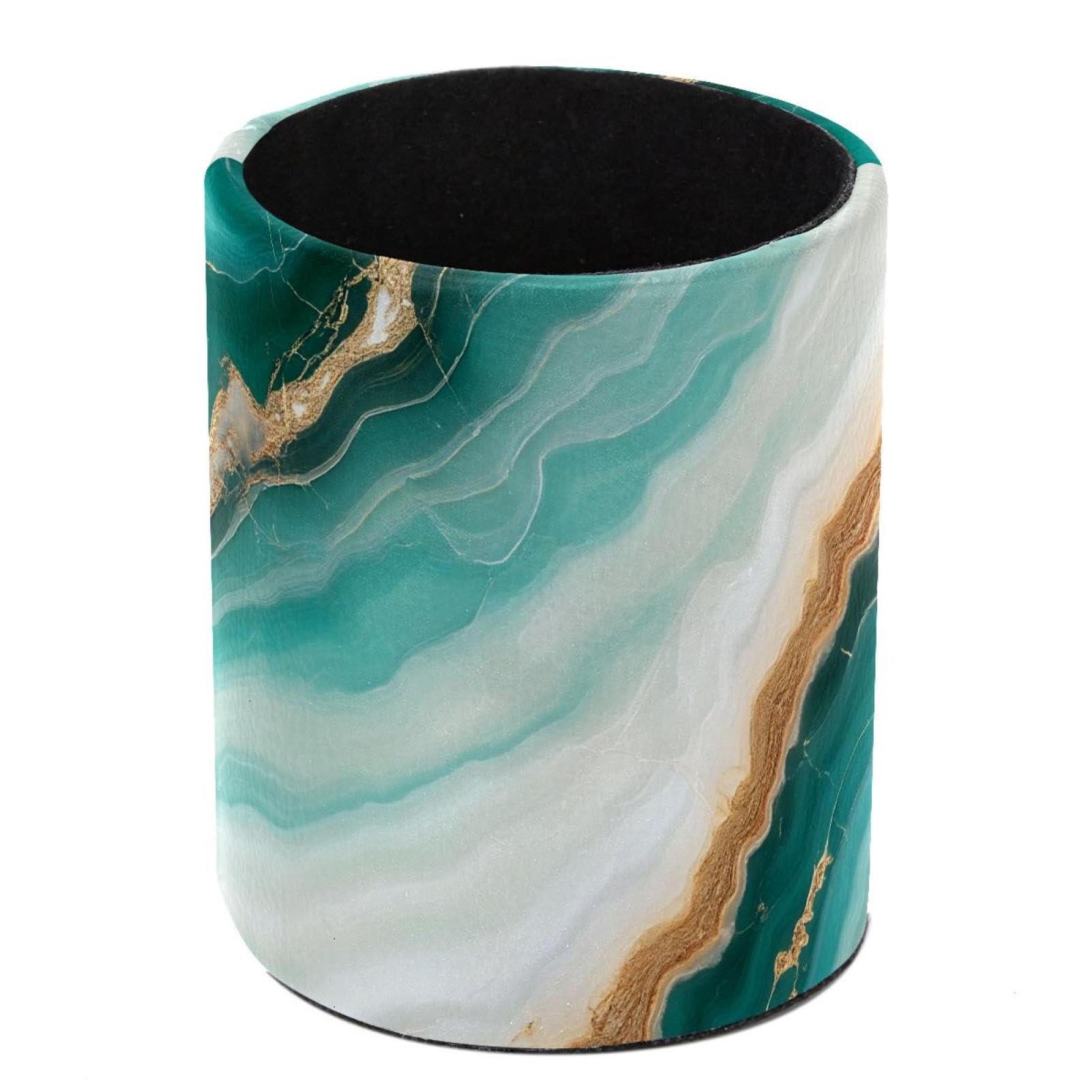 HEOEH Marble Pen Holder for Desk, PU Leather Pencil Holder Pen Cup Marker Holder Makeup Brush Holders, Desk Accessories & Workspace Organizers for Home, Office