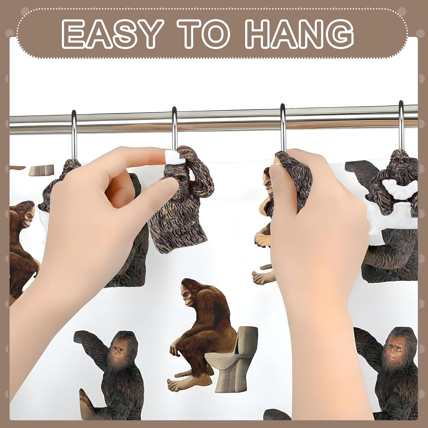 Roowest 12 Pcs Bigfoot Shower Curtain Hooks Stainless Steel Bathroom Decor image 5