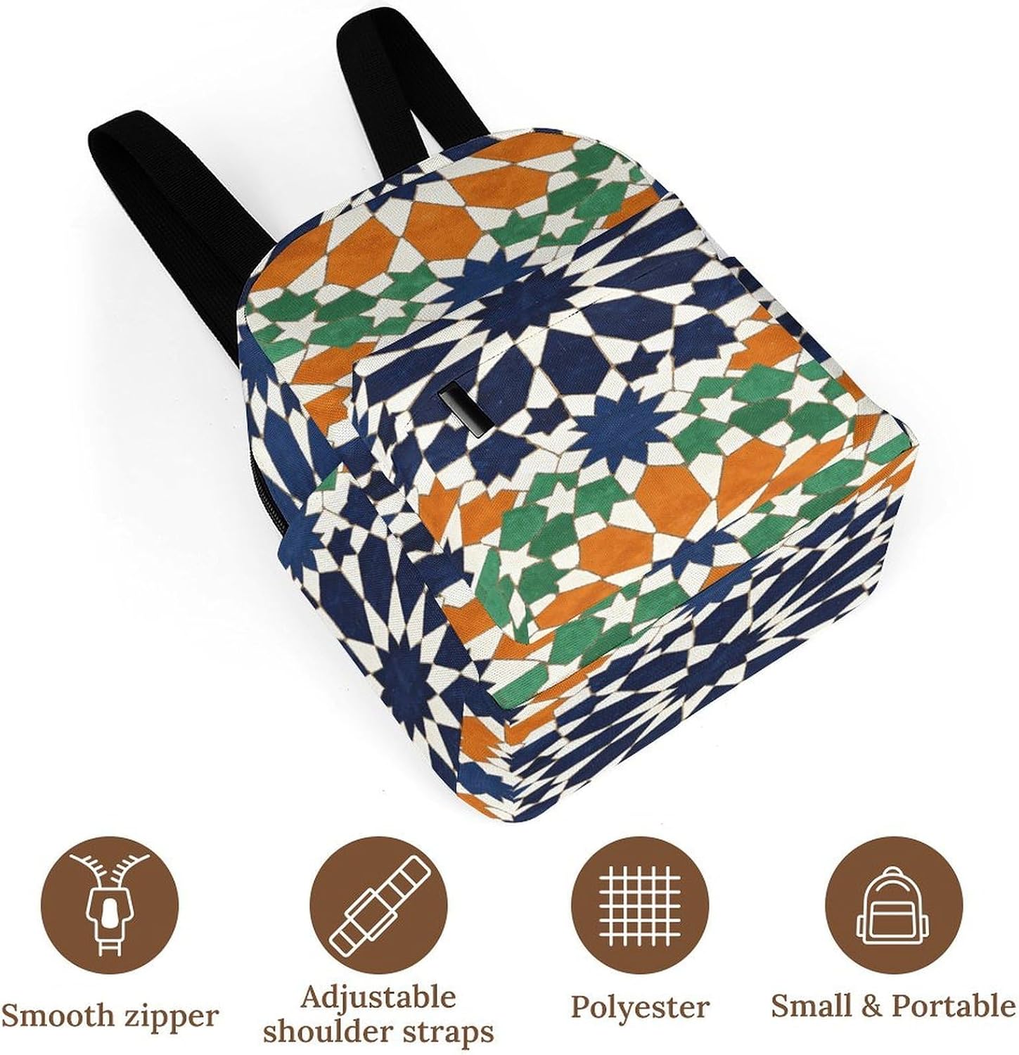 Starburst Geometry Mini Backpack Purse for Women | Waterproof durable oxford cloth casual daypack, lightweight small rucksack for work travel outdoor camping daily use & gift