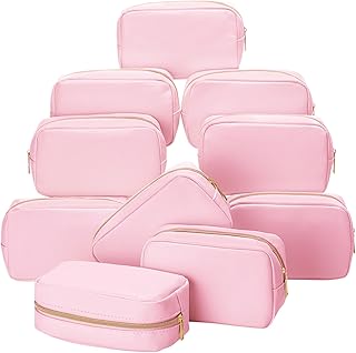 Sweetude 10 Pcs Preppy Makeup Bag Bulk PU Leather Cosmetic Bag Bridesmaid Gift Wedding Day Bachelorette Party Favor Toiletry Pouch DIY Skincare Pouch for Women(Colored Powder)