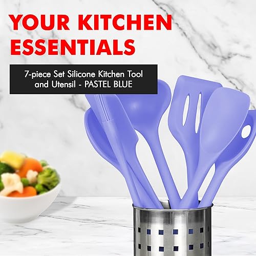 Miniatura 2 de Chef Craft Juego de utensilios y utensilios de cocina de silicona premium, 7 piezas, azul pastel