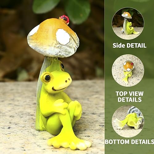 Miniatura 5 de qumHmup Estatua de rana, escultura de animales de resina de mini rana para decoración interior y exterior, para jardín, patio, micro paisaje,