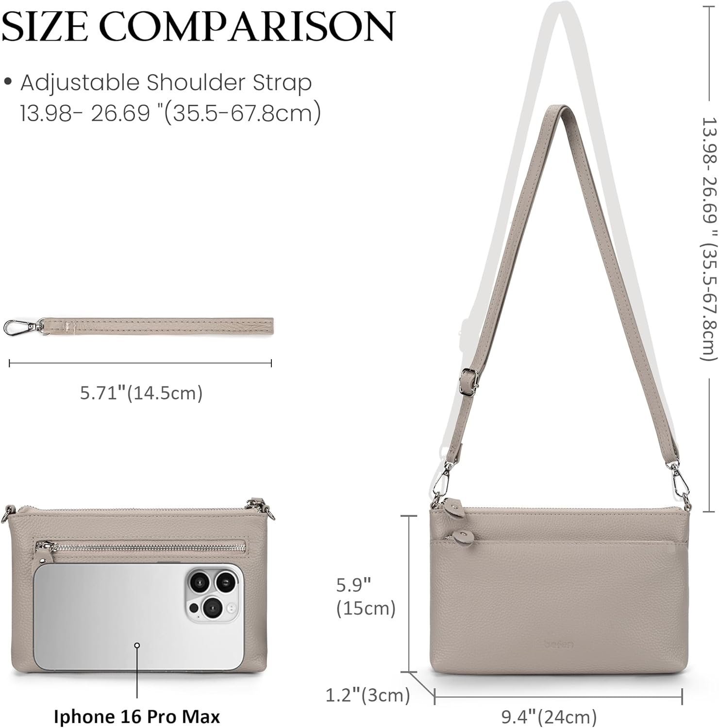 befen Genuine Leather Wristlet Clutch Wallet Purses with RFID Blocking, Small Crossbody Bags Shoulder Handbag for Women - Image 5