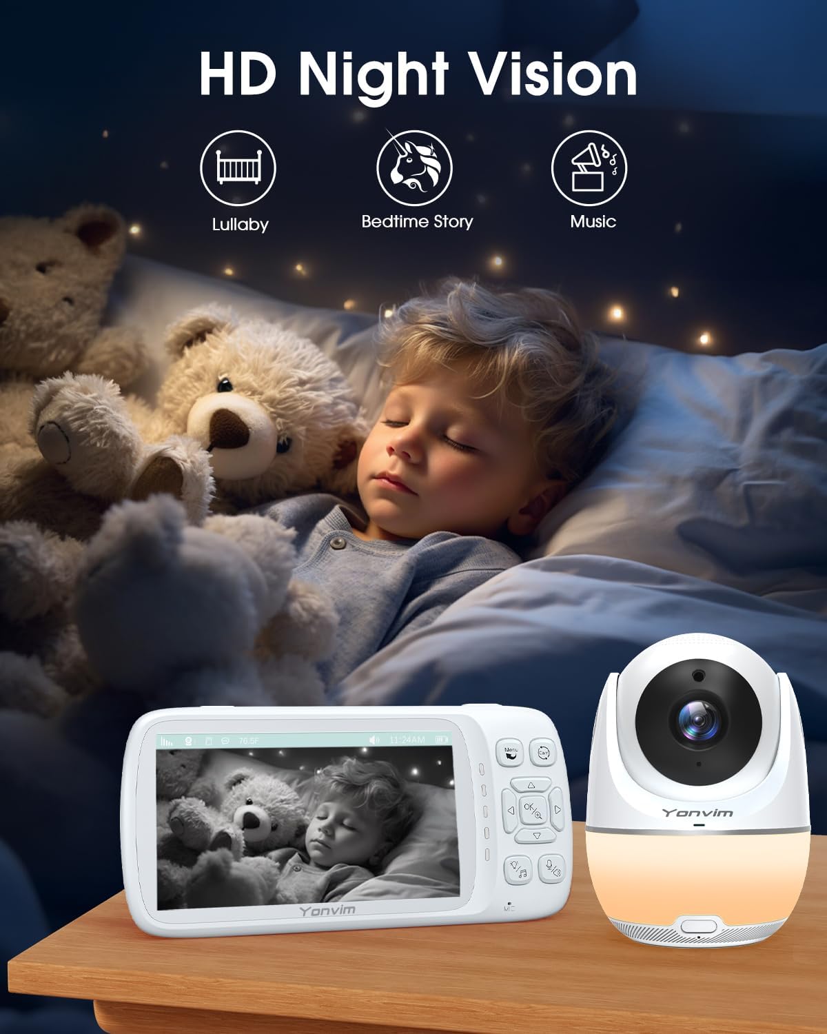 Yonvim BM07 Baby Monitor showing HD night vision