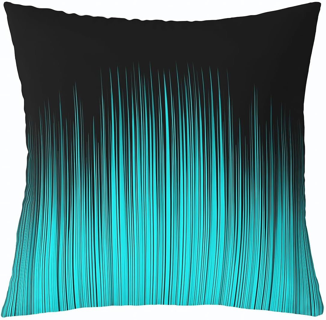 jejeloiu Pack of 2 Geometric Abstract Ombre Decorative Throw Pillow Covers, Soft Black Teal Blue Striped Square Cushion Case Set for Couch Sofa Bedroom, Modern Pillow Cases Pillowcases, 20x20 Inches
