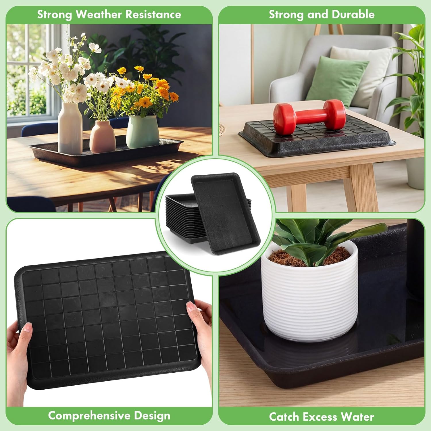 Gejoy 20 Pack 13 Inch Rectangular Plastic Plant Saucers Tray Bulk Heavy Plastic Plant Drip Tray Flower Pot Trays for Indoor Outdoor Anti-Slip Saucer for Garden Potted Water Drips and Soil