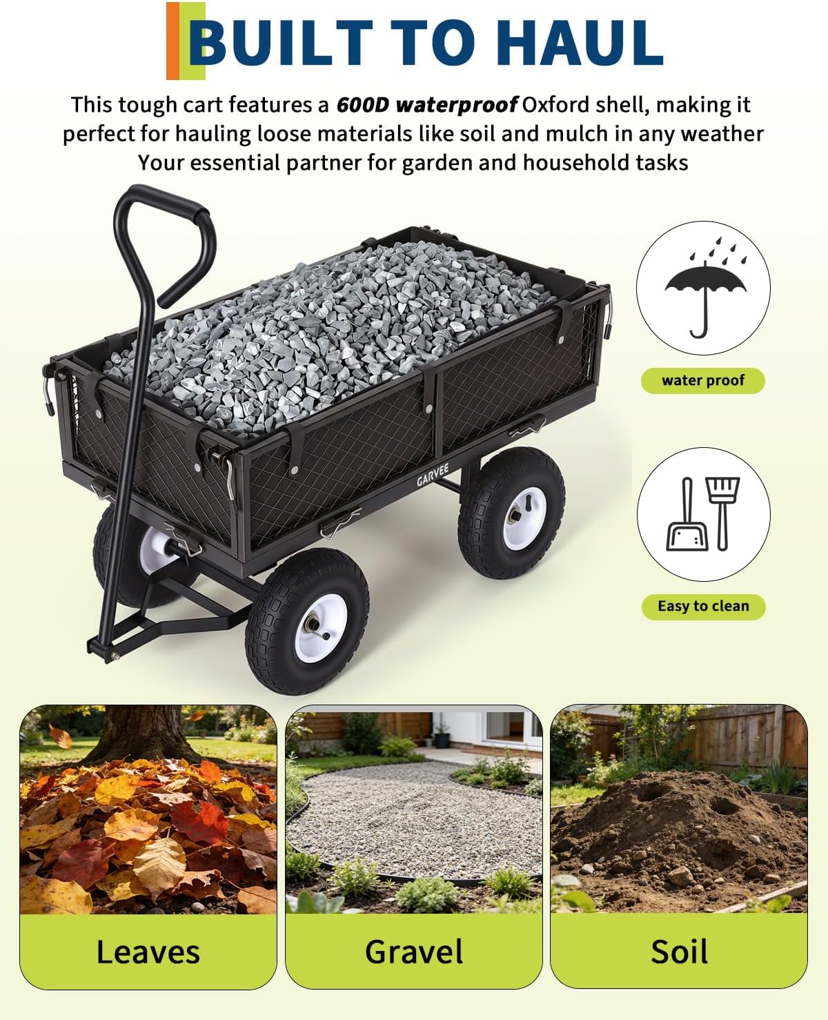 Heavy Duty 400 lbs Steel Garden Cart – Utility Wagon – 10" All-Terrain Pneumatic Tires – Removable Mesh Sides, Waterproof Liner – Perfect for Lawn, Yard, Farm, Gardening – Black, Bunnings