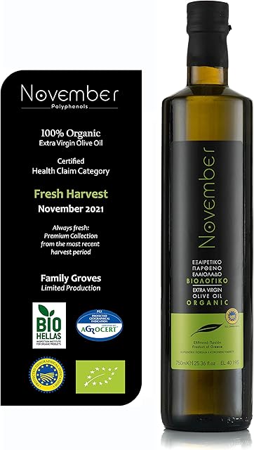 November Organic Olive Oil Extra Virgin - Fresh Harvest November 2021 - Premium BIO Greece - Cold extracted High Phenolic EVOO - Greek - PGI 750 ml