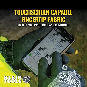 Klein Tools Winter Work Gloves, Knit Dipped ANSI A4 Cut-Resistant, Sandy Latex Coated, Fleece-Lined, Touchscreen Capable