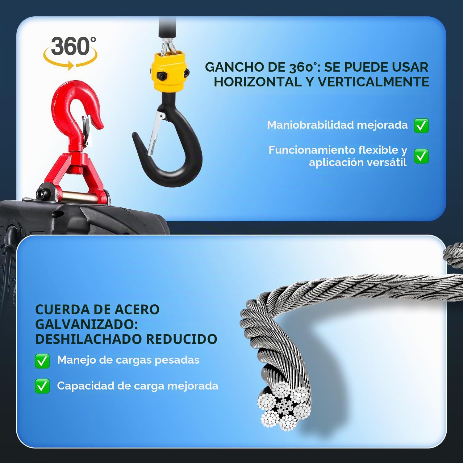 NEWTRY 3 en 1 Polipasto eléctrico 1500W, 500KG capacidad de carga con final de carrera por infrarrojos mejorado, elevación vertical y horizontal, mando a distancia 120M con CE