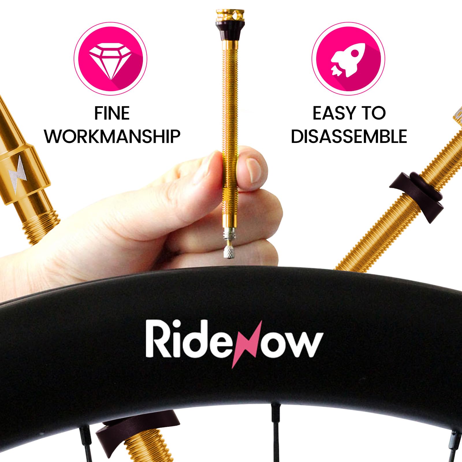 RideNow 45 mm Tubeless Presta Steli Valvola 7075 Alluminio, Oro, Coppia