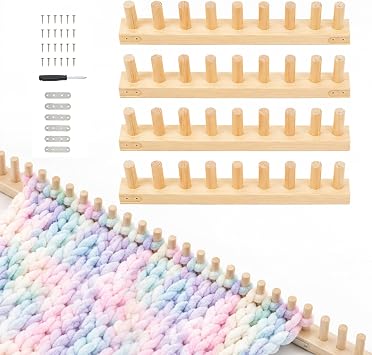 64 Inch Adjustable Chunky Blanket Knitting Loom, Wooden Loom for DIY Throw Blankets Chunky Knit Blanket Kit, 4-Section Modular, No Needles Required, Reusable Crafting Tool for Beginner