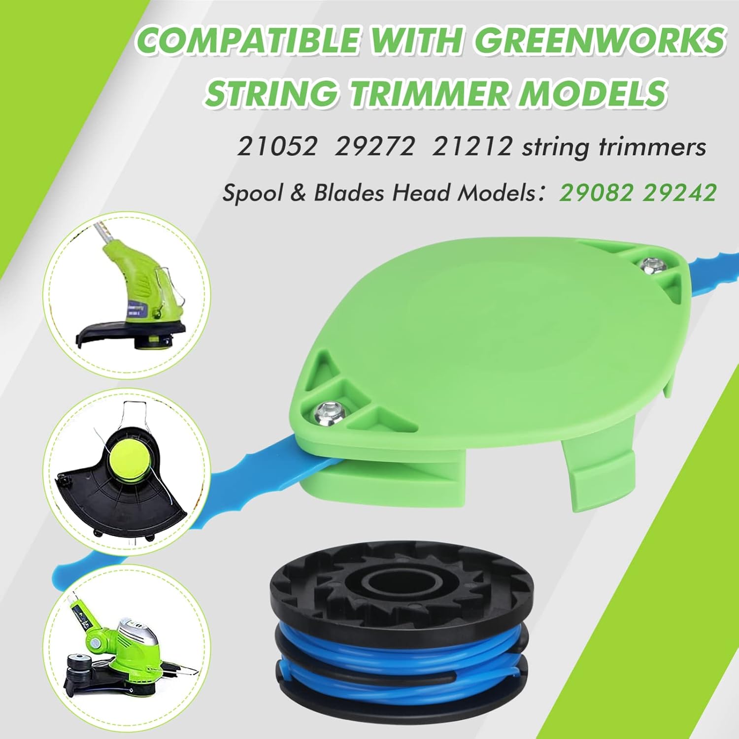 29242 29082 Trimmer Replacement Spool & Head Blades Compatible with Greenworks 24V 40V 21052 29272 and 21212 Dual line Electric String Trimmers,Trimmer Line 27Ft 0.065" with Part (24 Pack)