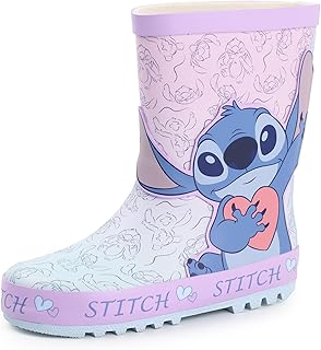 Disney Lilo & Stitch Girls Wellington Boots | Kids Wellies with Stitch Character All Over Print in Purple | Water Resistant Rubber Boots for Children | Classic Animation Movie Merchandise Gift