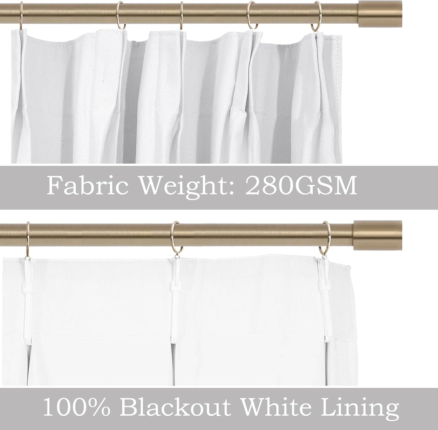 Pinch Pleat 100% Blackout Curtains Thermal Insulation and Noise Reduction Curtain White Silicone Coating Drapes Suitable for Living Rooms and Bedrooms.40 Width 63 Inch Long,2 Panels,White