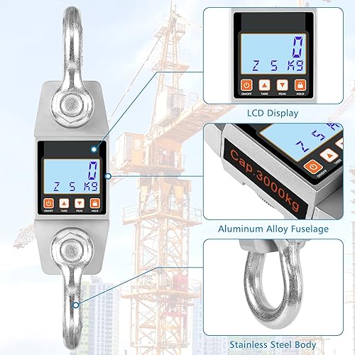 Miniatura 4 de Brrxiur Báscula colgante industrial digital resistente de 6600 libras, plateado