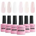 AIMEILI Hema Free Rubber Base Gel For Nails, Soak Off U V LED Clear Sheer Gel Nail Polish, 4 in 1 Nail Strengthen/Enhance/Base Coat/Color Set Of 6pcs X 10ml - Kit 44