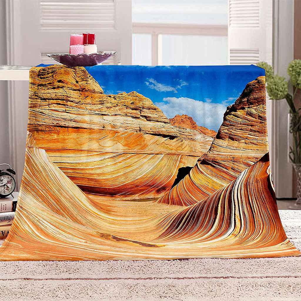 Couverture polaire en flanelle roche dorée 130x150cm pour lit et canapé toutes saisons