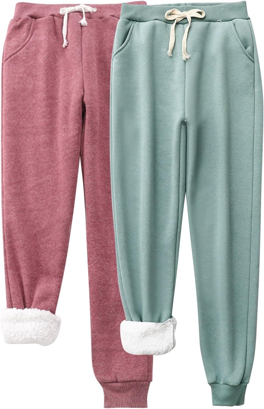 2 PC Fleece Lined Sweatpants for Women Christmas Warm Trousers Elastic Waist Thicken Winter Casual Pants Joggers with Pockets