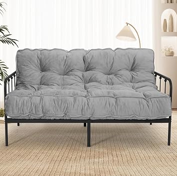 8 Full Size Futon Mattress Sofa Bed, Extra Thick Foldable Floor Mattress, Shredded Foam Filling for Adults/Teens/Pets with No Assembly Needed, Frame Not Included - Grey