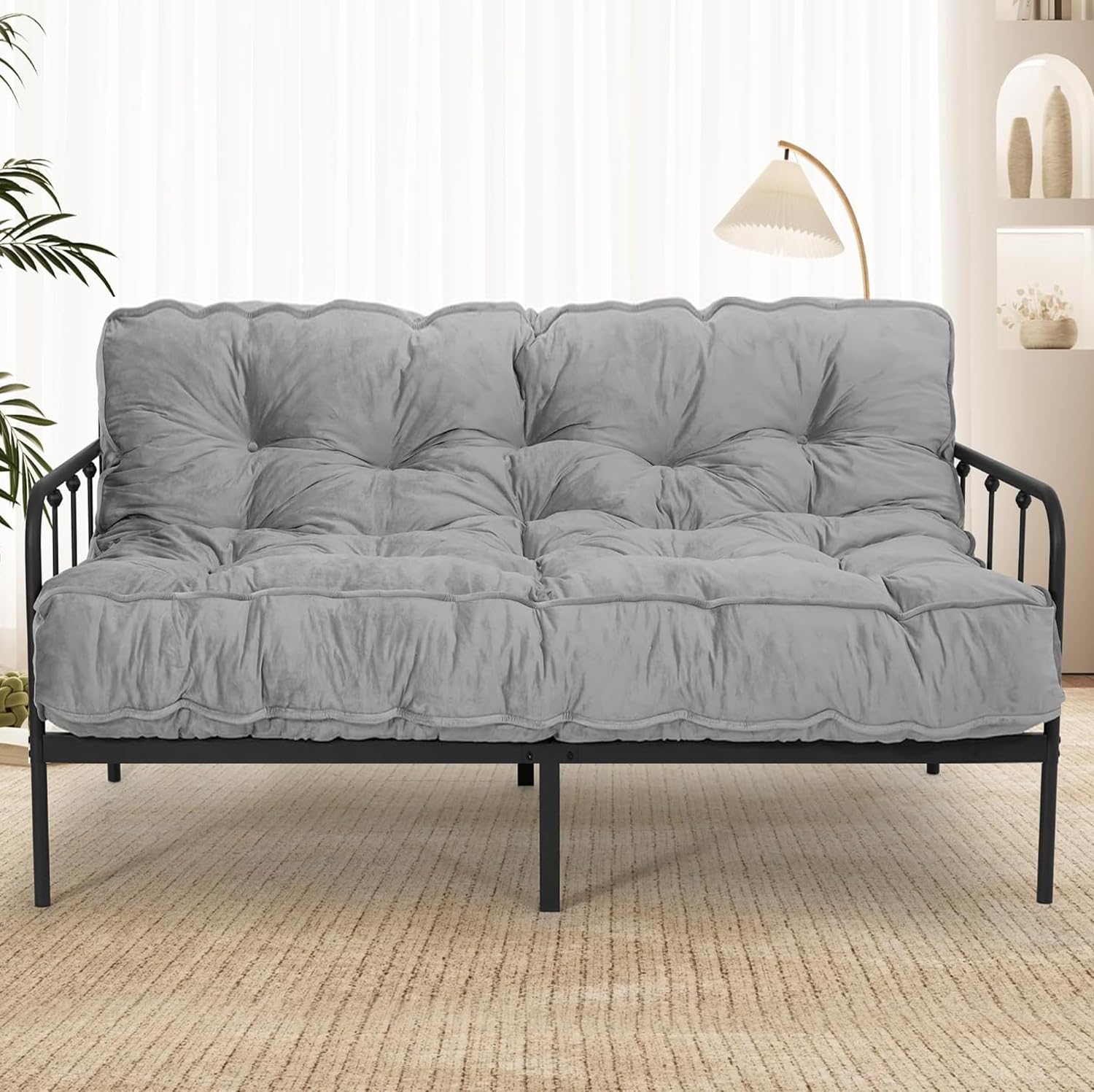 KOZIDO 8” Full Size Futon Mattress Sofa Bed, Extra Thick Foldable Floor Mattress, Shredded Foam Filling for Adults/Teens/Pets with No Assembly Needed,