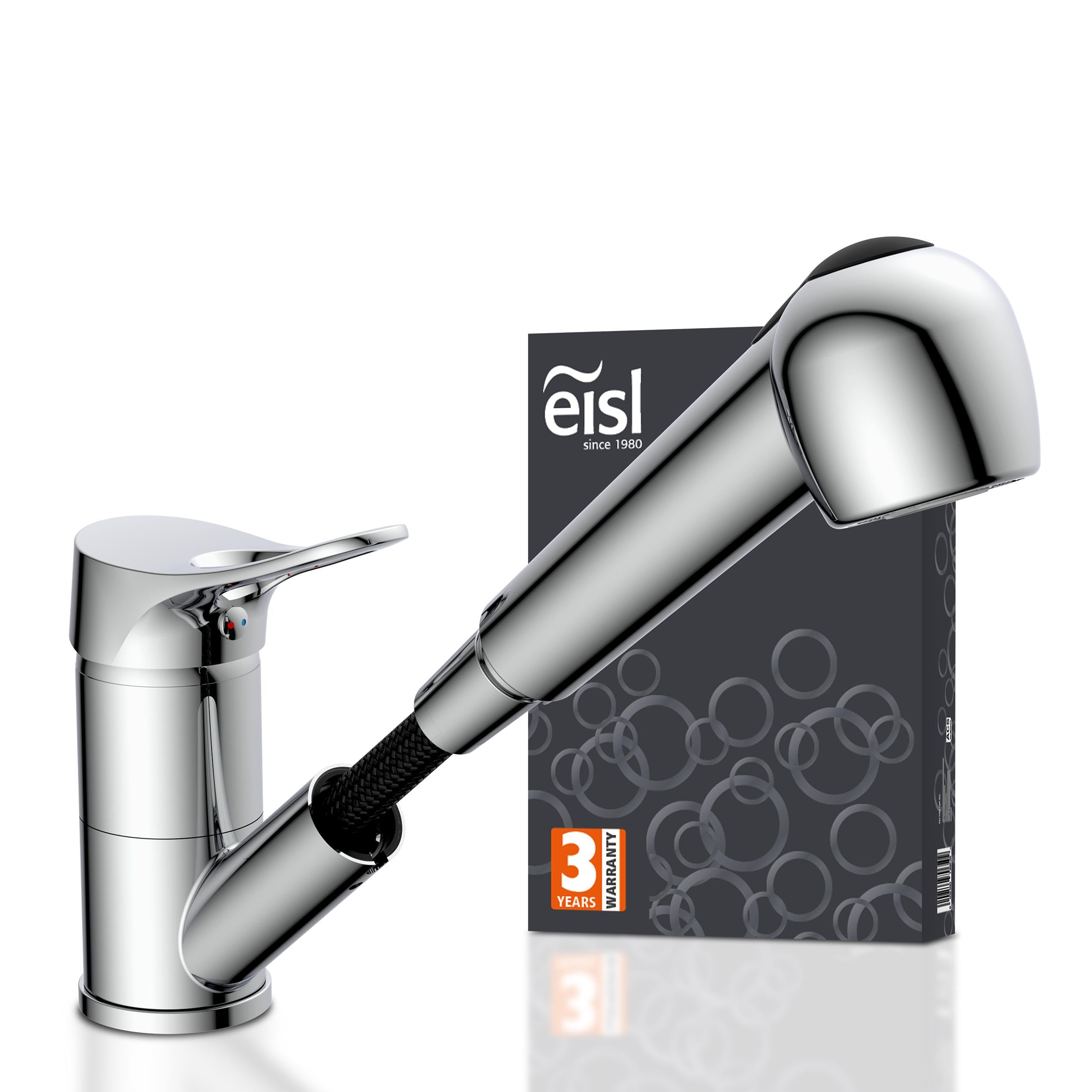 EISL NI183VECR VERONA Wasserhahn Küche ausziehbar, Spültischarmatur mit Geschirrbrause, Küchenarmatur mit 2 Strahlarten, 90° schwenkbarer Mischbatterie, Chrom