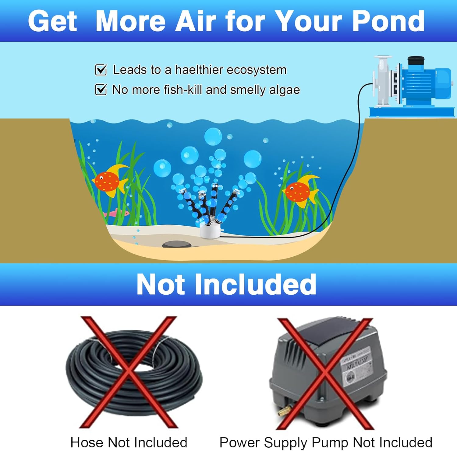 Pond Aerator Diffuser, Large Outdoor Sinking Bubbling Air Diffuser and Deicer, Replace Air Stones for Outdoor Koi Ponds, Lake Aerator Filtration Accessories, Lake Water Oxygen Generator