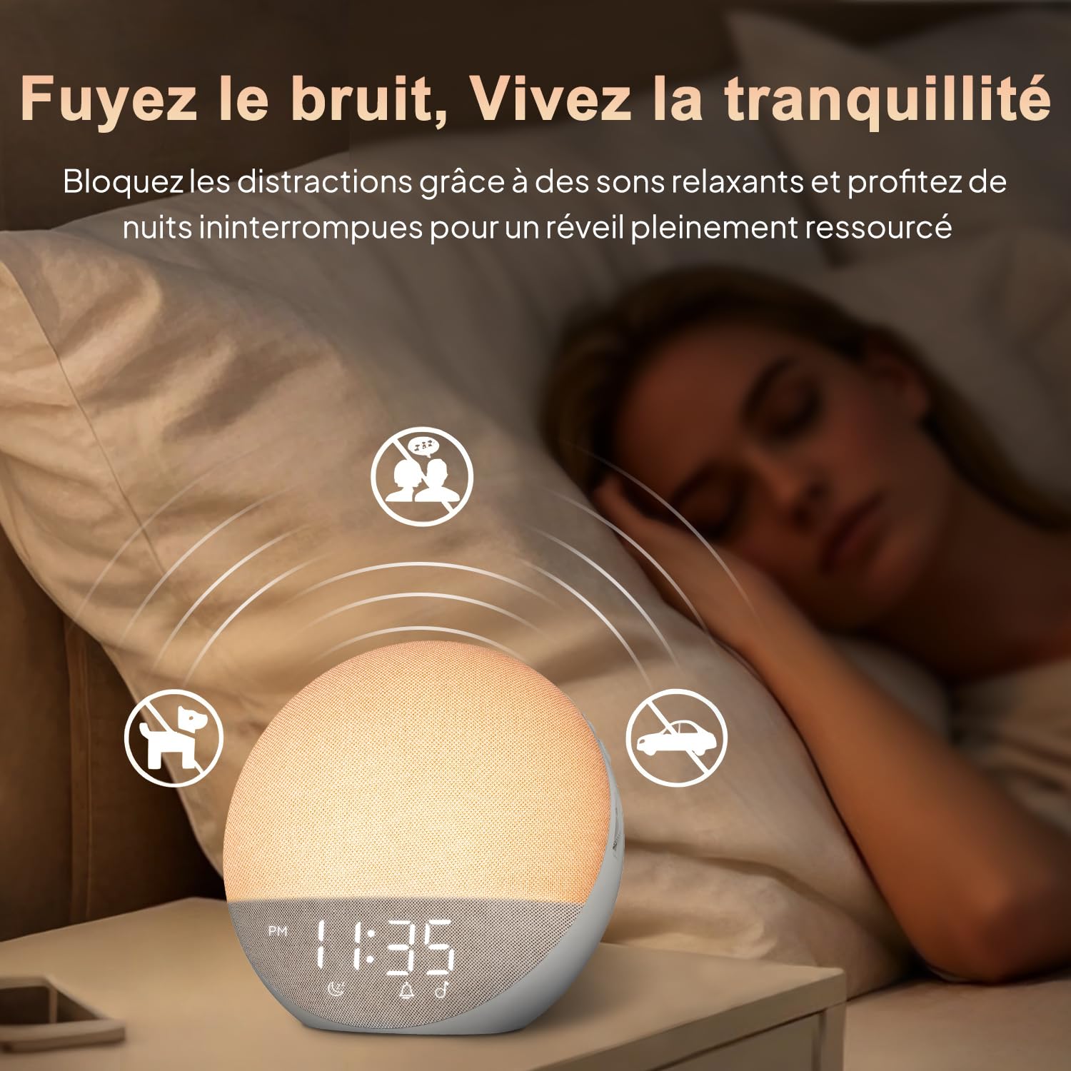Réveil Simulateur d'Aube avec Bluetooth: Lumière Douce pour Un Réveil Naturel - 25 Sons de Bruit Blanc avec minuterie - Veilleuse RGB pour Adultes et Enfants Chambre à Coucher